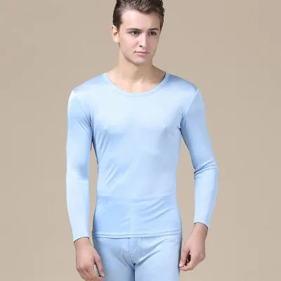 SUYADREAM Brand Men Long Johns Natural Silk Round neck Thermal Underwear