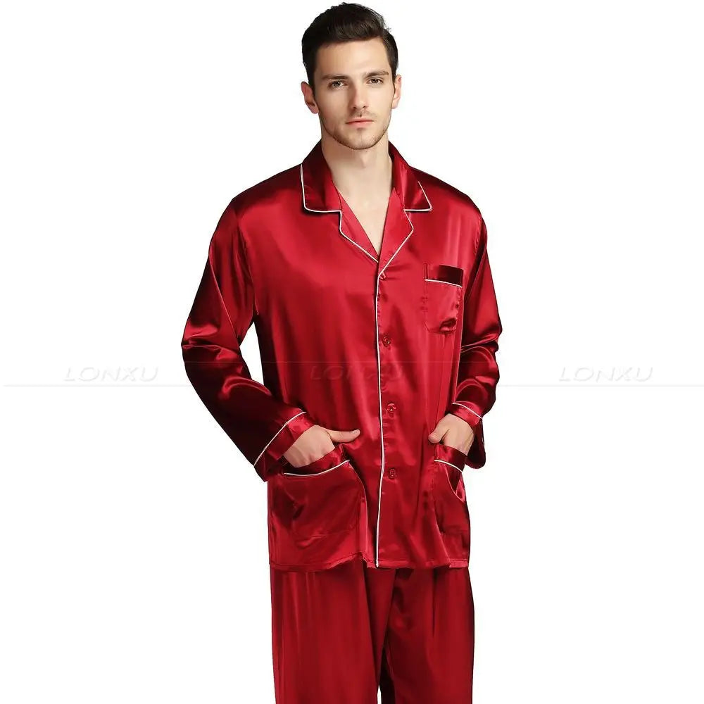 LONXU Men's Silk Satin Pajamas Set Loungewear