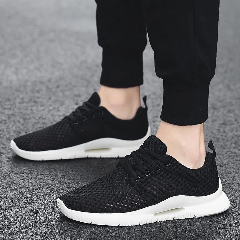 Breathable Mesh Casual Sneakers for Men in Black and White