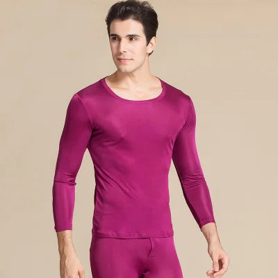 SUYADREAM Brand Men Long Johns Natural Silk Round neck Thermal Underwear
