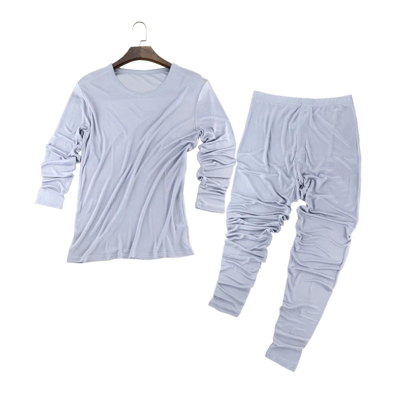 SUYADREAM Brand Men Long Johns Natural Silk Round neck Thermal Underwear