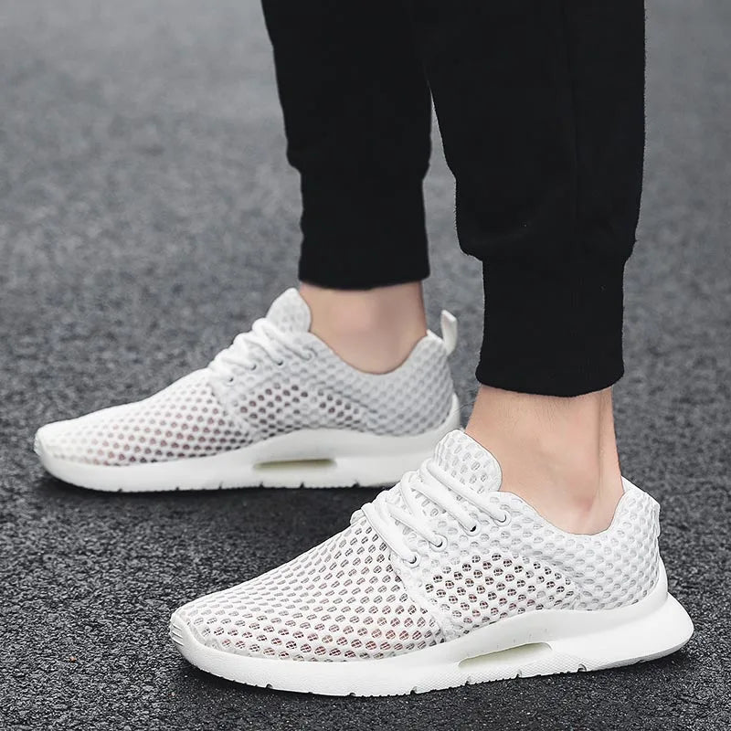 Breathable Mesh Casual Sneakers for Men in Black and White