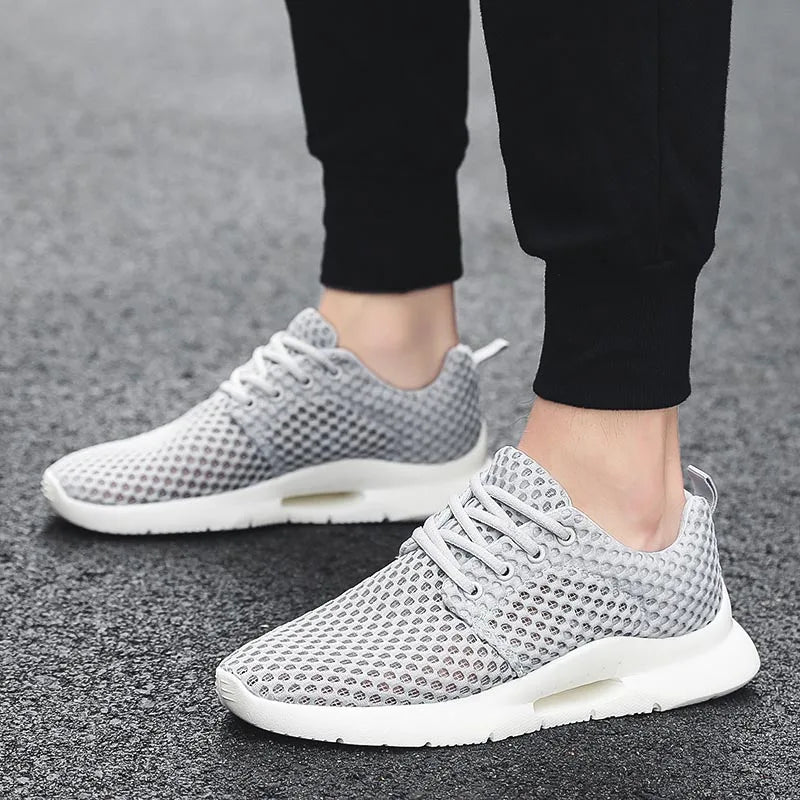 Breathable Mesh Casual Sneakers for Men in Black and White