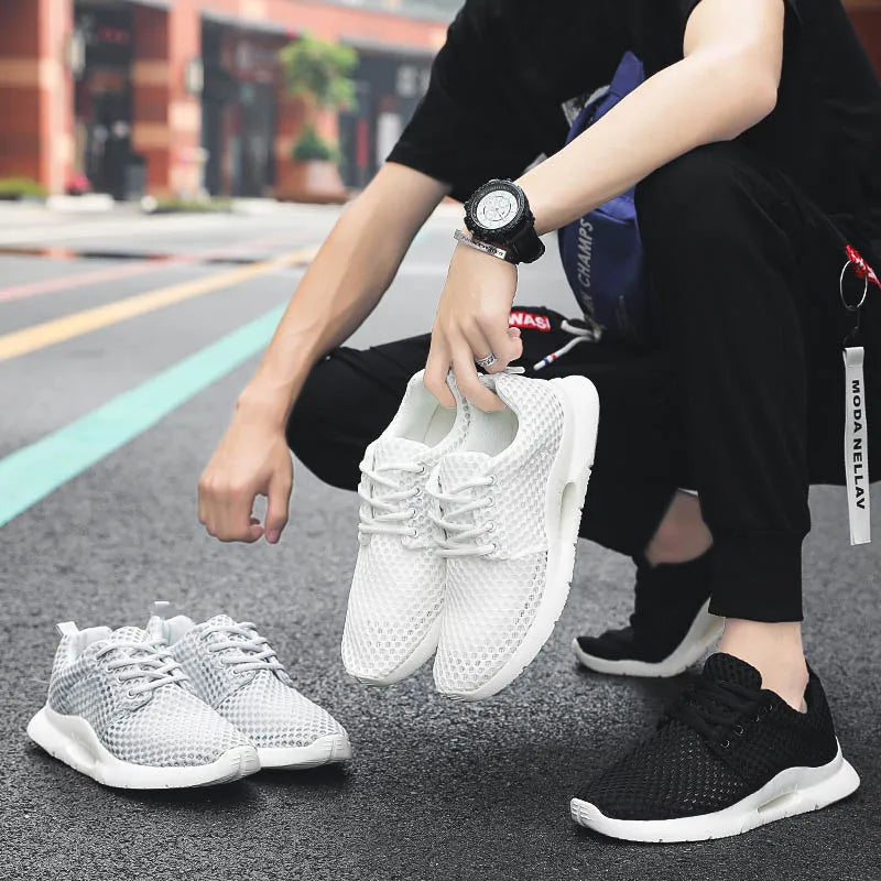 Breathable Mesh Casual Sneakers for Men in Black and White