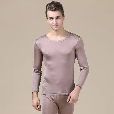 SUYADREAM Brand Men Long Johns Natural Silk Round neck Thermal Underwear