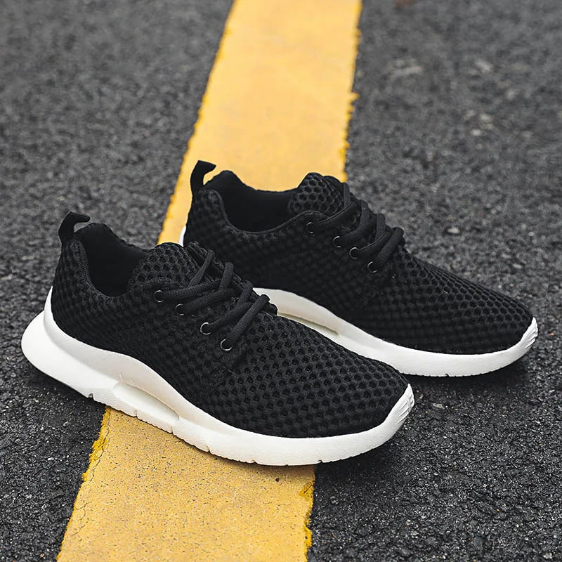 Breathable Mesh Casual Sneakers for Men in Black and White