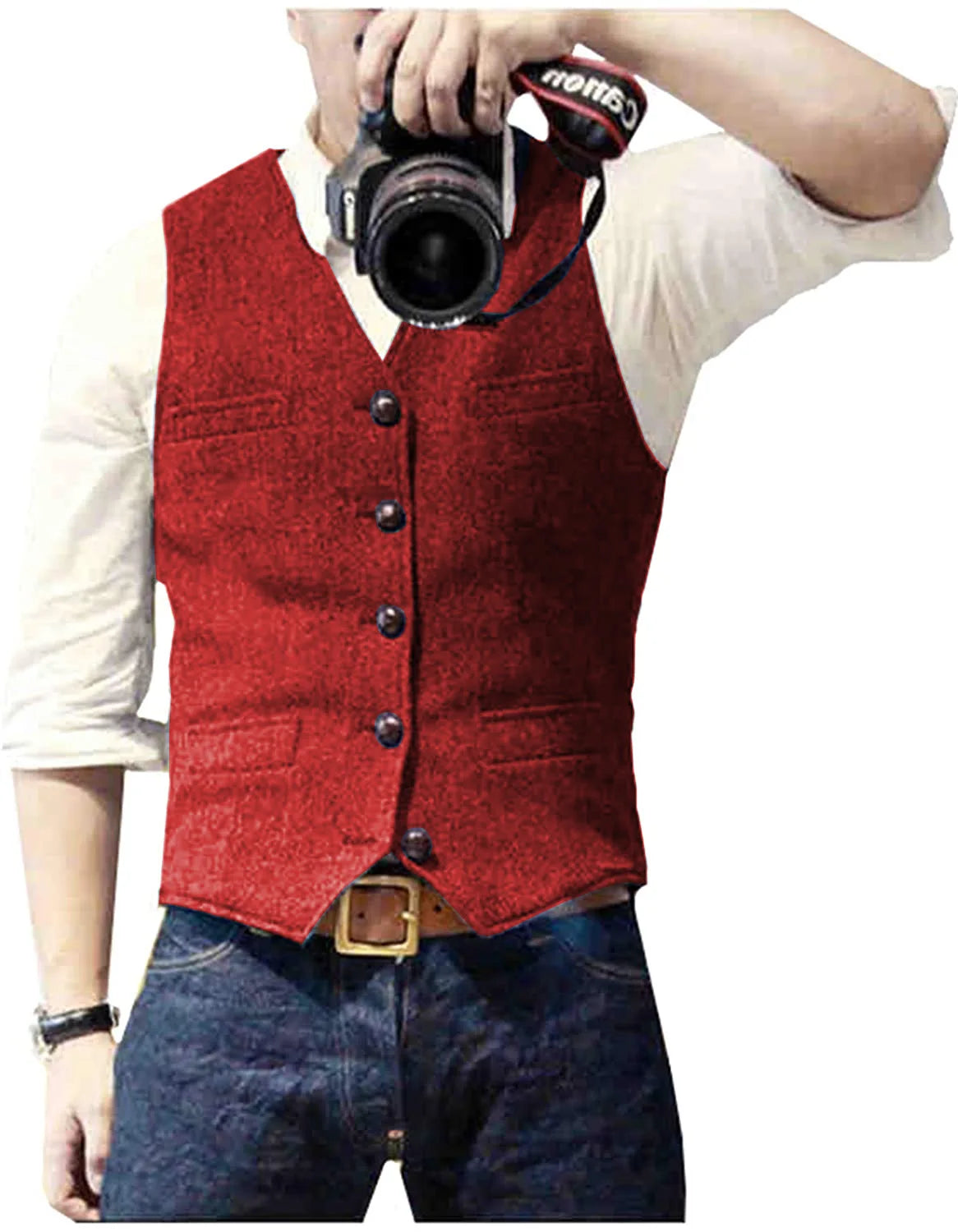 Men's Herringbone Tweed V Neck Slim Fit Vest for Weddings