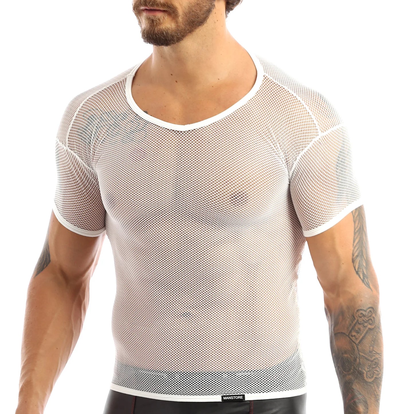 Sexy Mens T-Shirts See Through Mesh Short Sleeves Fishnet Tank Vest Shirt Male Clothes Fashion Party Undershirt Dance Clubwear