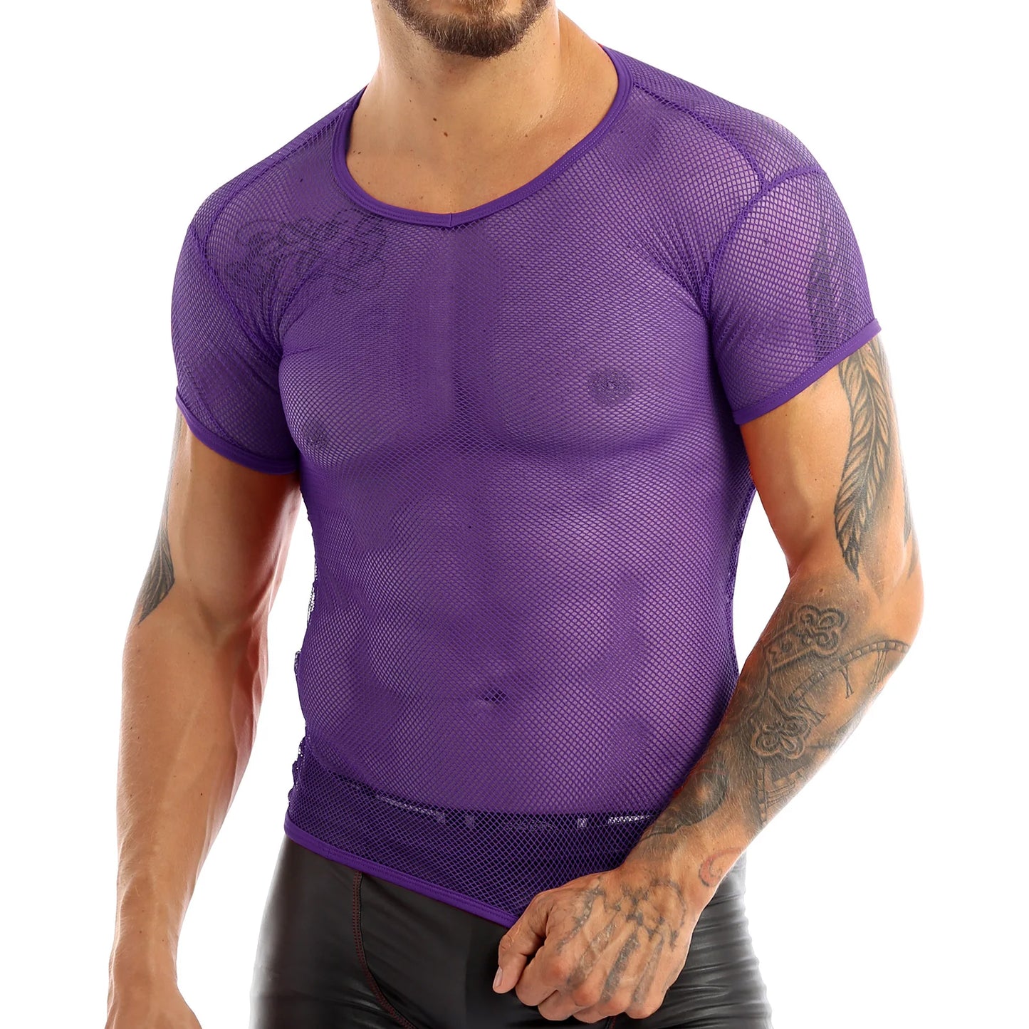 Sexy Mens T-Shirts See Through Mesh Short Sleeves Fishnet Tank Vest Shirt Male Clothes Fashion Party Undershirt Dance Clubwear