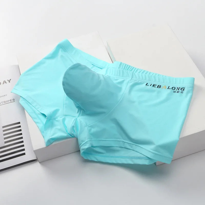 Ice Silk Boxer Underpants for Men with U Convex Pouch