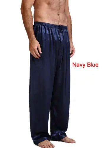 Summer New Mens Loose Satin Pants Sleep Bottoms Nightwear Ice Silk Home Pajamas Sleepwear Trousers 4 Colors