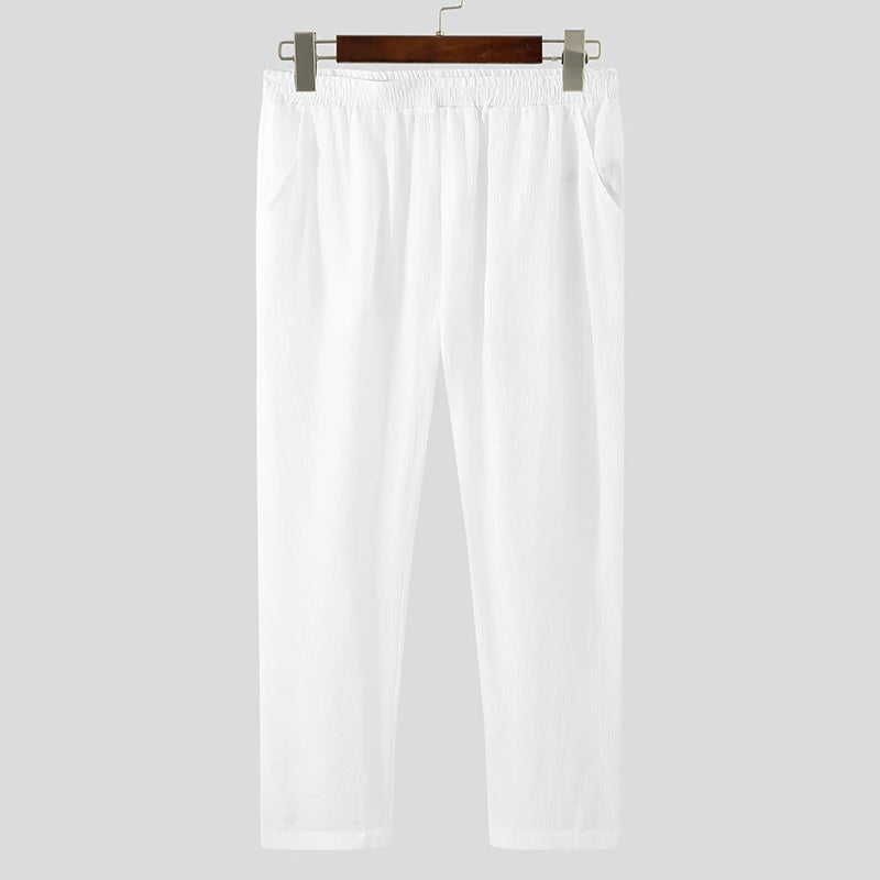Men Sleep Pants Solid Color Homewear Elastic Waist Comfortable 2024 Thin Sleep Bottoms Men See Through Leisure Pants INCERUN