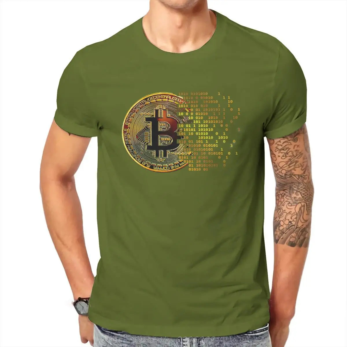 Bitcoin Art Cotton Crewneck T-Shirt for Men