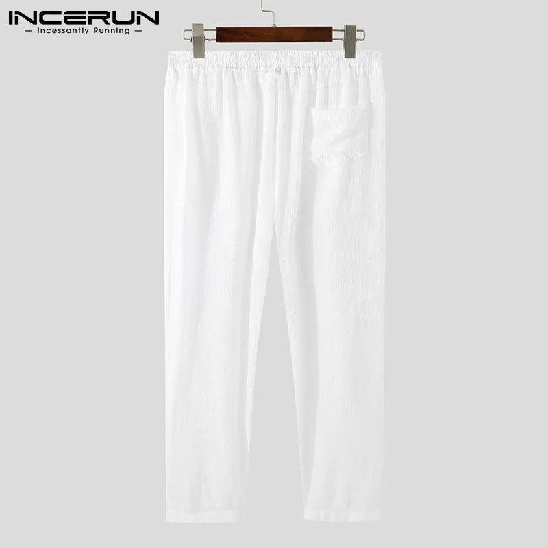 Men Sleep Pants Solid Color Homewear Elastic Waist Comfortable 2024 Thin Sleep Bottoms Men See Through Leisure Pants INCERUN