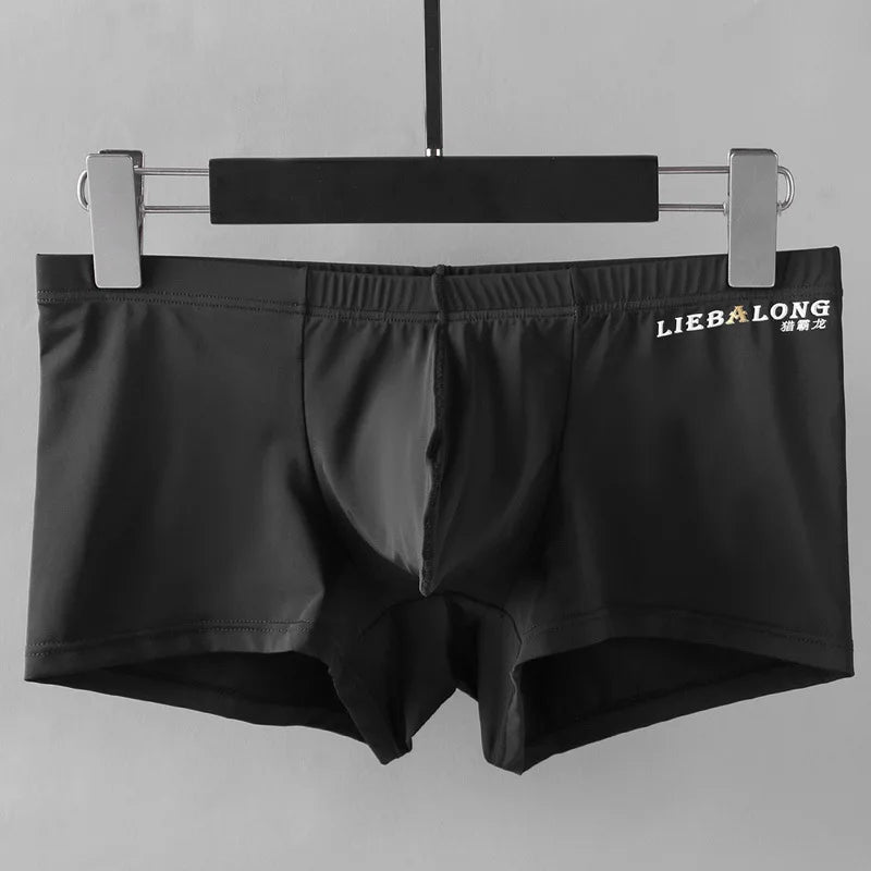 Ice Silk Boxer Underpants for Men with U Convex Pouch