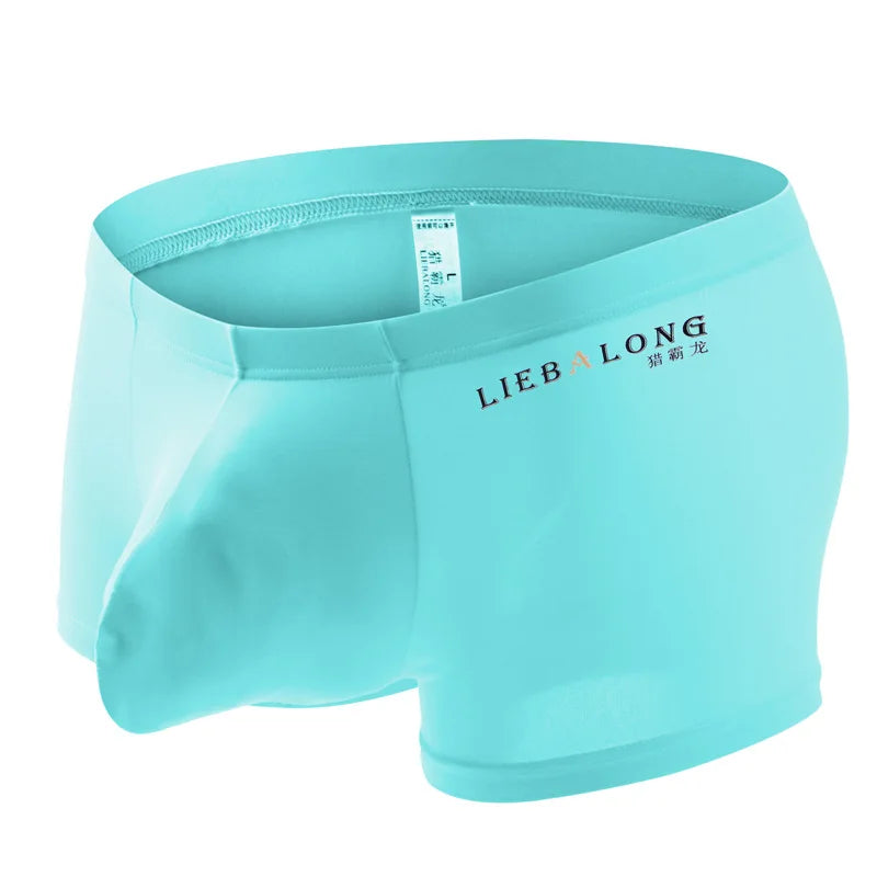 Ice Silk Boxer Underpants for Men with U Convex Pouch