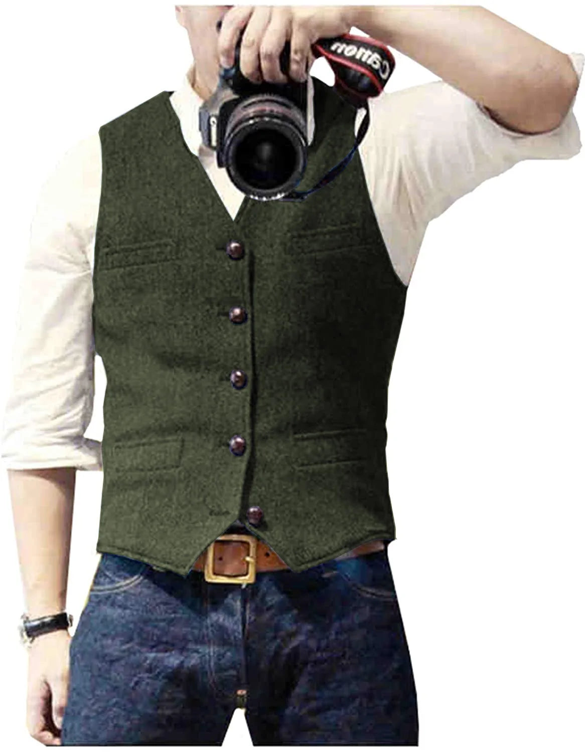 Men's Herringbone Tweed V Neck Slim Fit Vest for Weddings