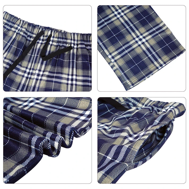 Men's Home Pants Cotton Flannel Autumn Winter Warm Sleep Bottoms Male Plus Size Plaid Print Sleepwear Pajama Pants For Men