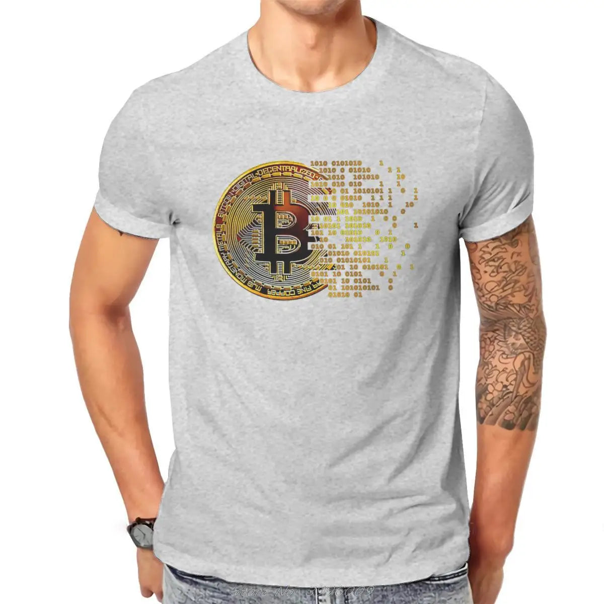Bitcoin Art Cotton Crewneck T-Shirt for Men