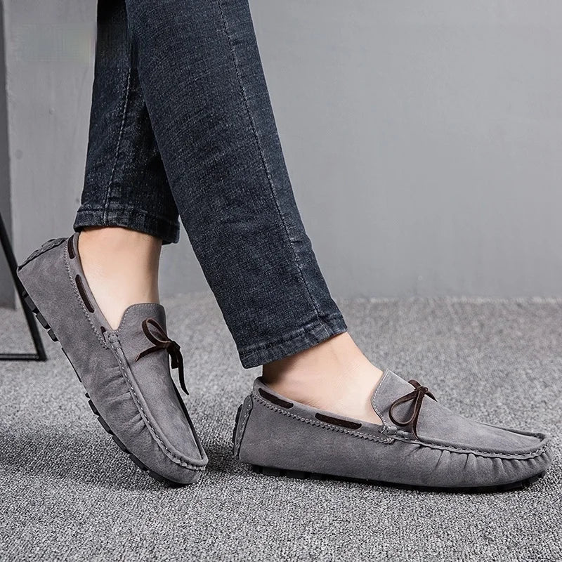 Mens Moccasin Loafers in Gray Brown Black Leather