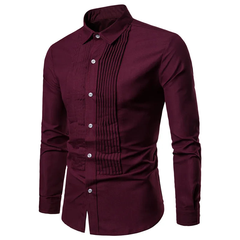Men's Long Sleeve Wedding Shirt Black White Cotton Polyester