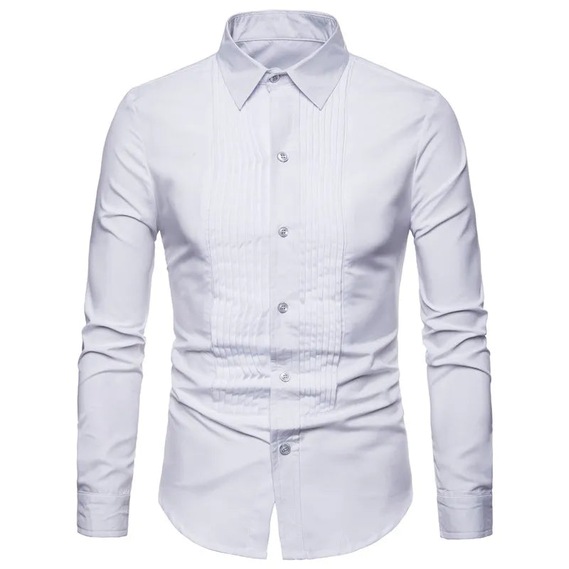 Men's Long Sleeve Wedding Shirt Black White Cotton Polyester