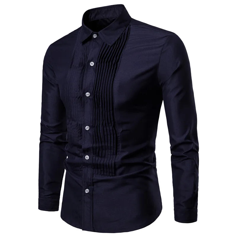 Men's Long Sleeve Wedding Shirt Black White Cotton Polyester