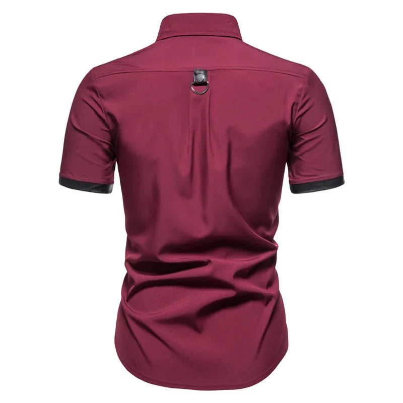 Mens Short Sleeve Goth Style Solid Color Casual Shirt