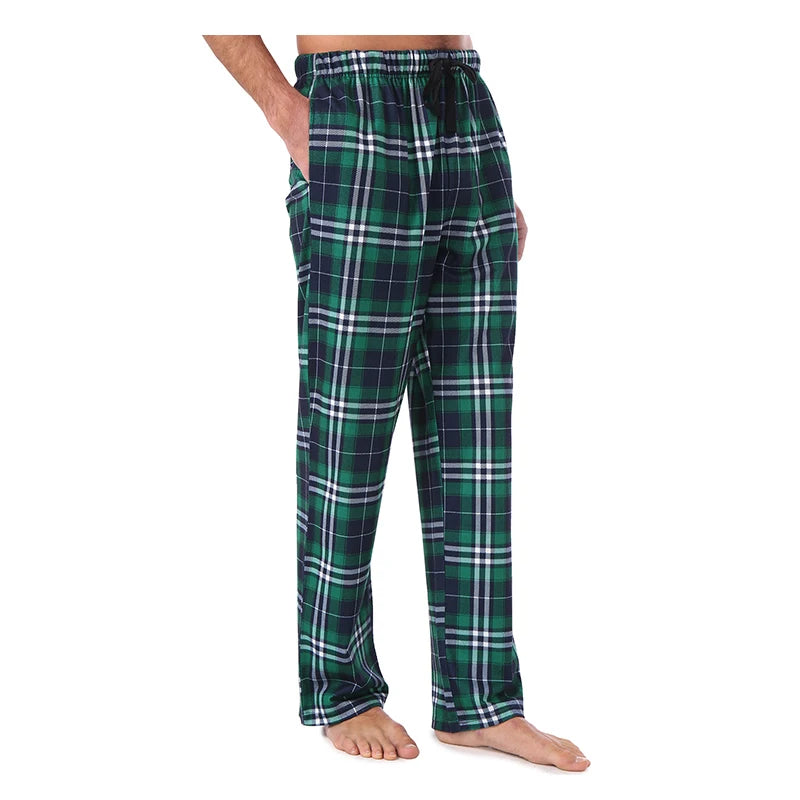 Men's Home Pants Cotton Flannel Autumn Winter Warm Sleep Bottoms Male Plus Size Plaid Print Sleepwear Pajama Pants For Men