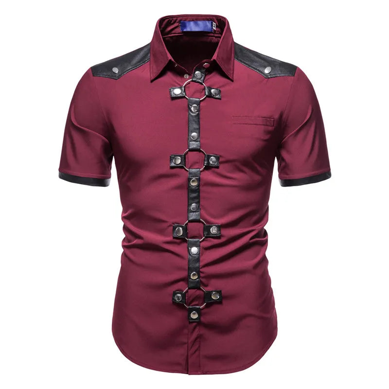 Mens Short Sleeve Goth Style Solid Color Casual Shirt