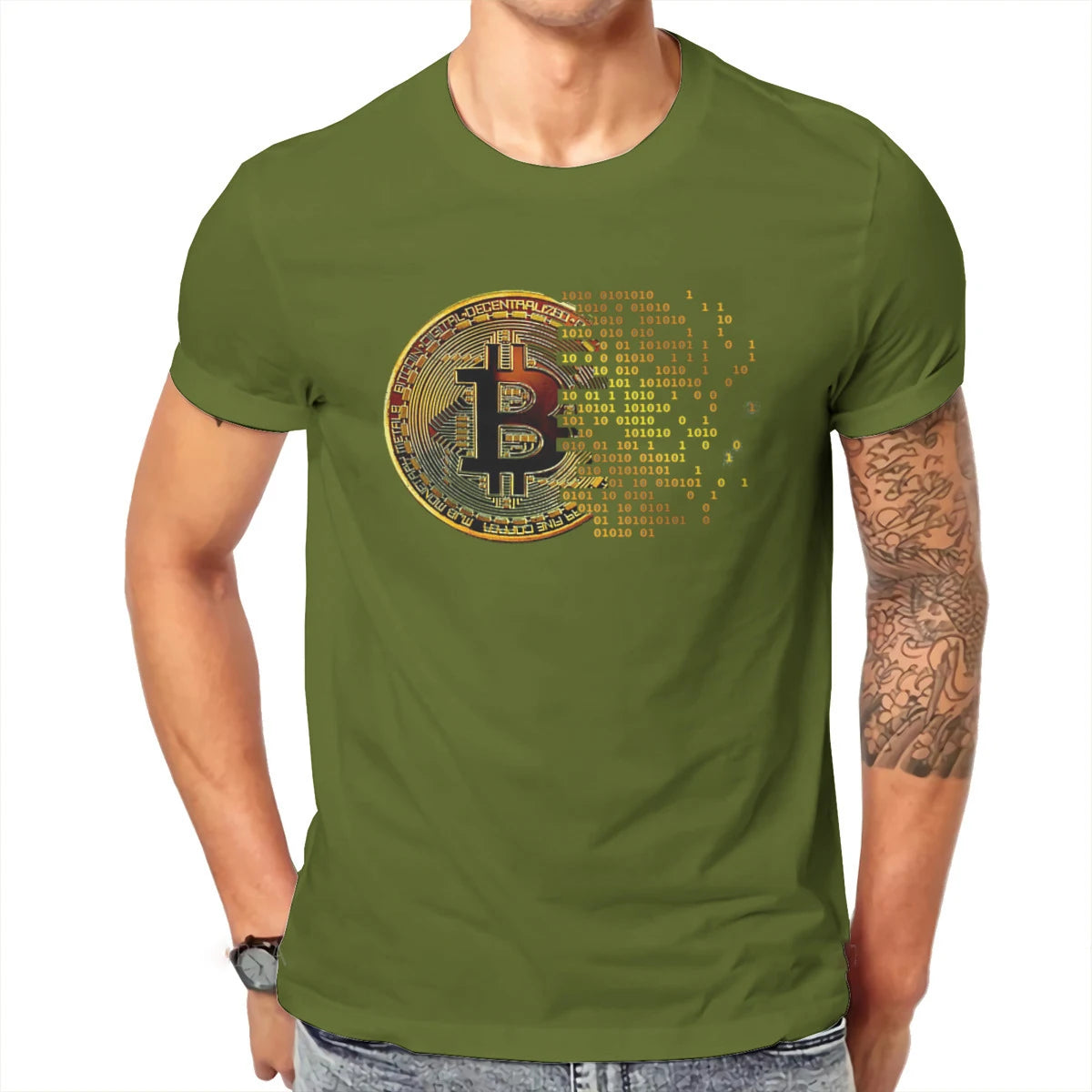 Bitcoin Art Cotton Crewneck T-Shirt for Men