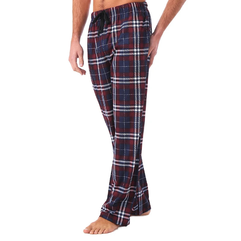Men's Home Pants Cotton Flannel Autumn Winter Warm Sleep Bottoms Male Plus Size Plaid Print Sleepwear Pajama Pants For Men