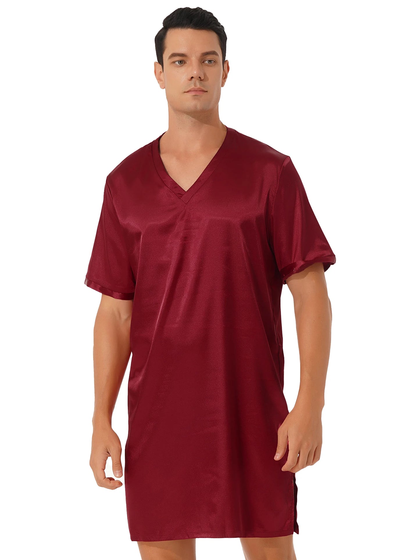 Women Men Silk Satin Pajamas Sleepwear Short Sleeves Nightshirt Kimono Bathrobe Sleep Gown Robe Summer Nightgown Homewear