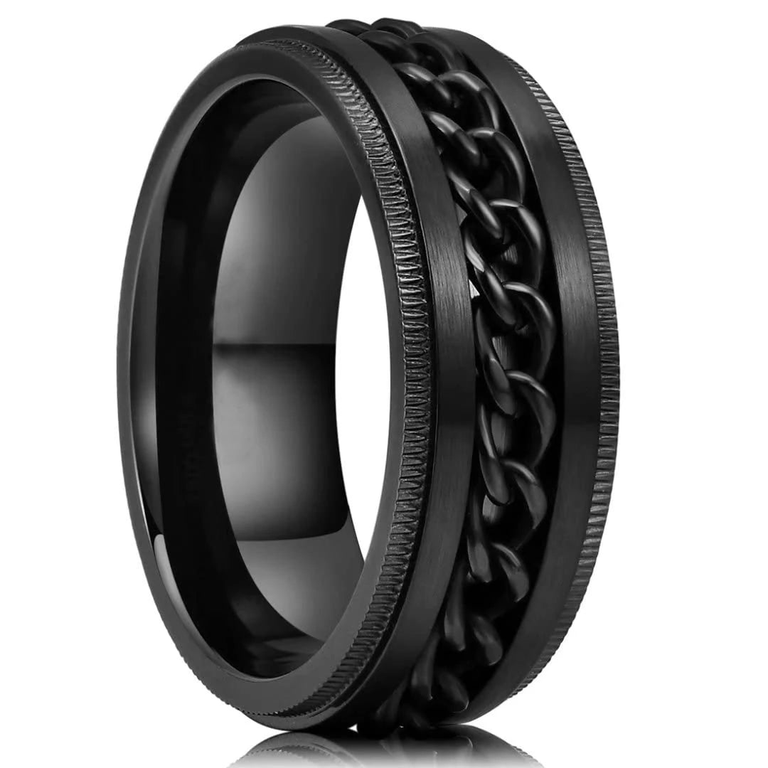 Carofeez Rotating Anxiety Ring Titanium Steel Chain Spinner Rings For Men