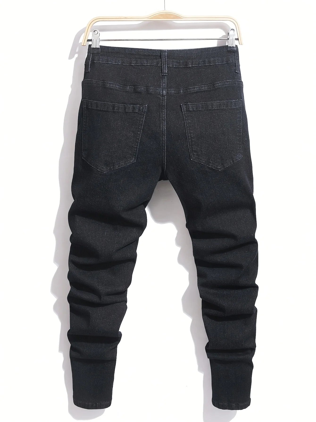 Men's High Stretch Skinny Biker Denim Jeans with Patchwork