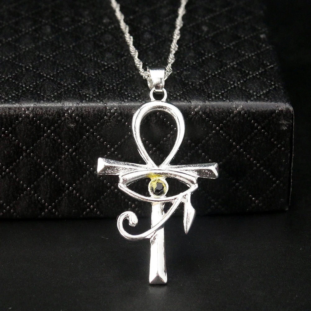 Egyptian Eye of Horus Ankh Cross Necklace Religious Amulet Life Symbol Protection Punk Charm Pendant Choker Jewelry for Women