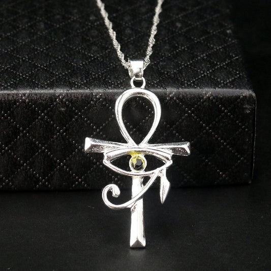Egyptian Eye of Horus Ankh Cross Necklace Religious Amulet Life Symbol Protection Punk Charm Pendant Choker Jewelry for Women