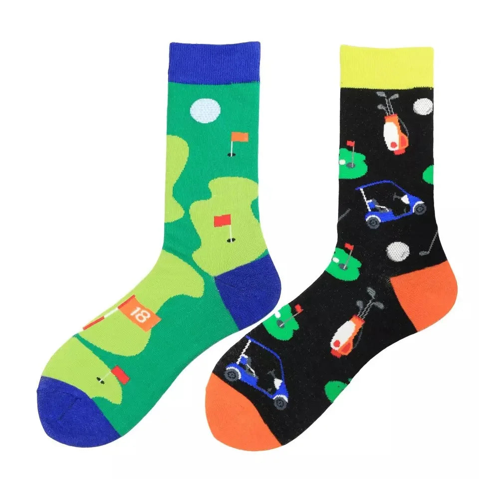 Men's Harajuku socks with print Funny AB asymmetric fashion colorful skateboard socks Happy Business Socks