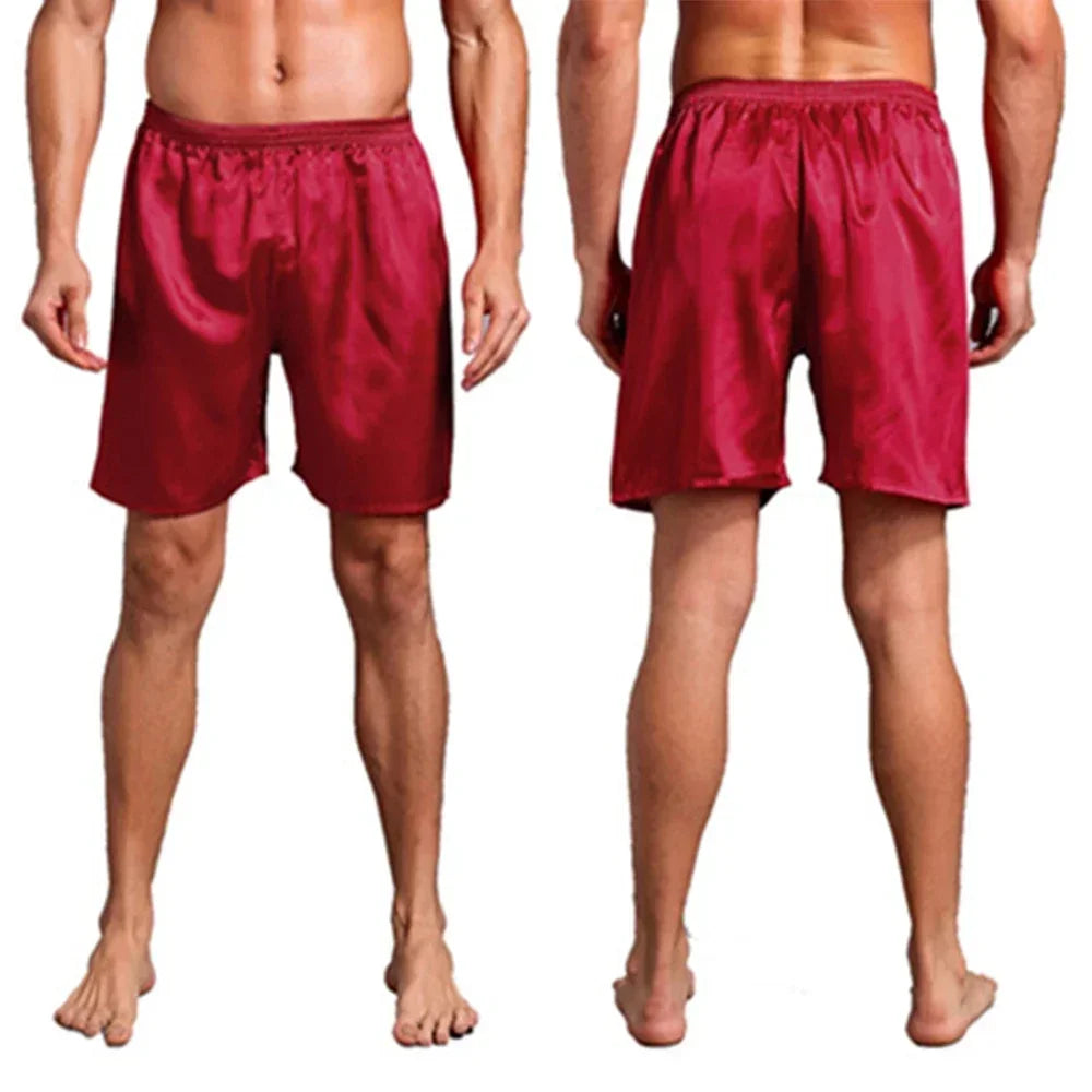 Men Casual Home Nightwear Silk Satin Pajamas Shorts Soft Pyjamas Pants Sleep Comfortable Bottoms Solid Color Breathable Boxer