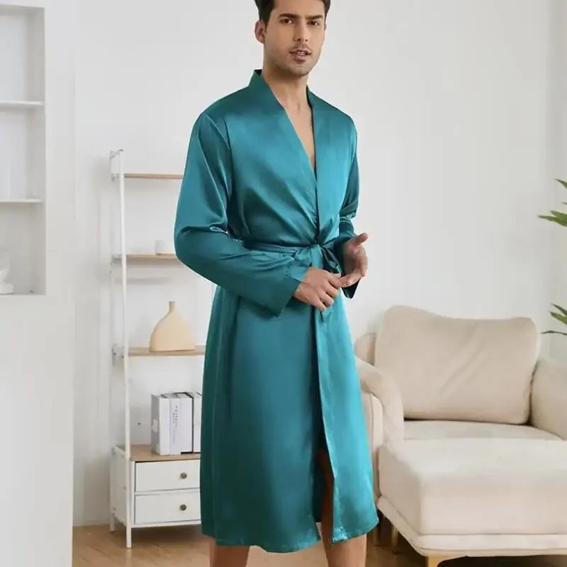 Men's Satin Kimono Bathrobe Set