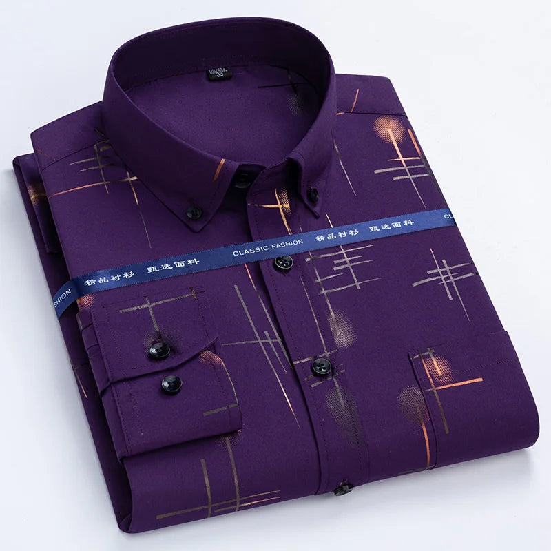 Men's Non-iron Plaid Dress Shirt for Spring and Autumn