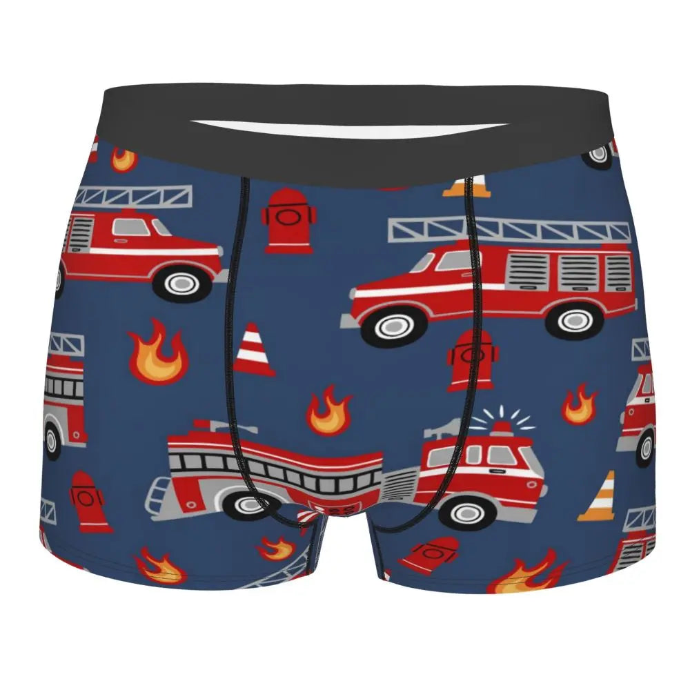 Men's Boxer Shorts Fire Trucks Cartoon Underwear