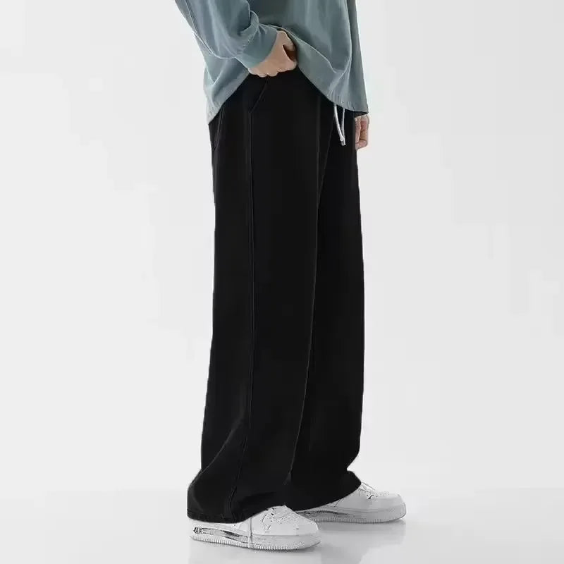 Men's Casual Loose Wide Leg Jeans in Black Grey Blue