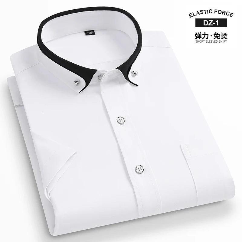 Men's Short Sleeve Business Dress Shirt with Contrast Collar