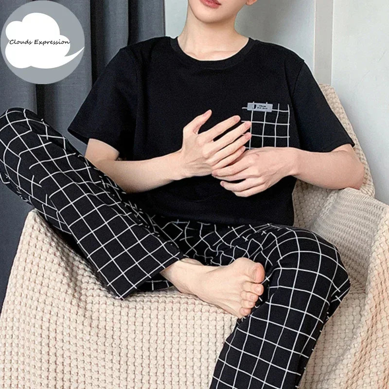 Summer Knitted Mens Casual Pyjamas Set
