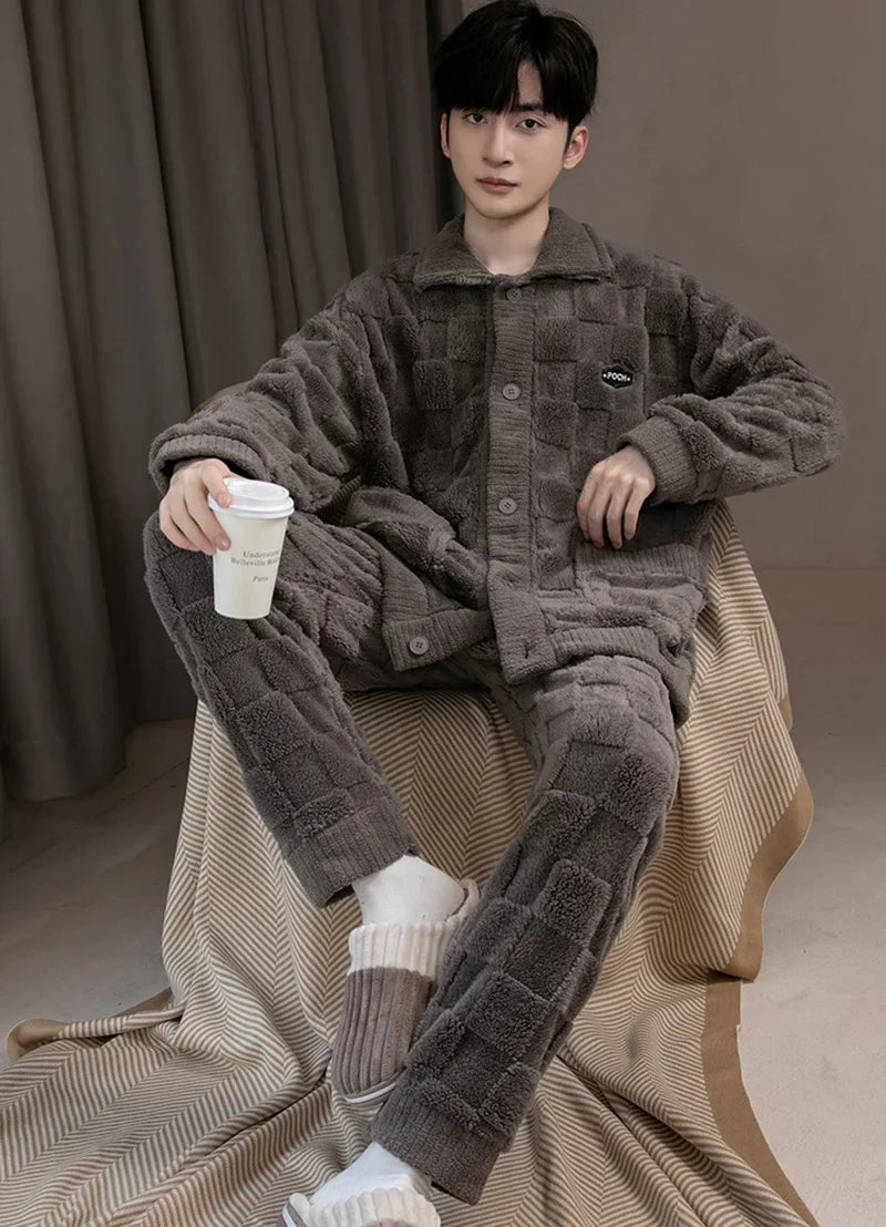 Men's Fleece-Lined Pajamas in Dark Gray