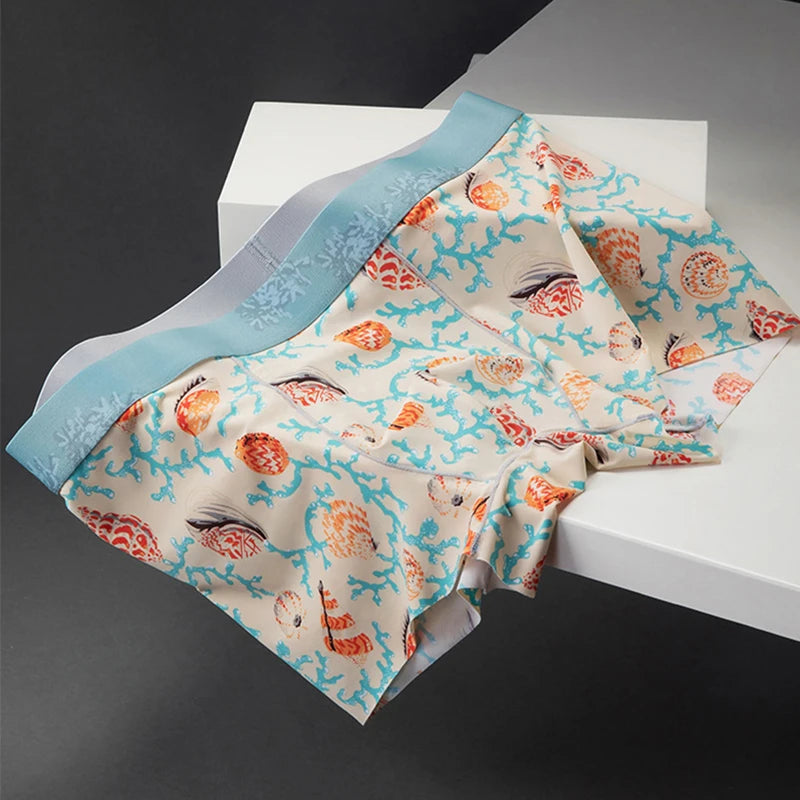 Men's Printed Boxer Shorts in Ice Silk