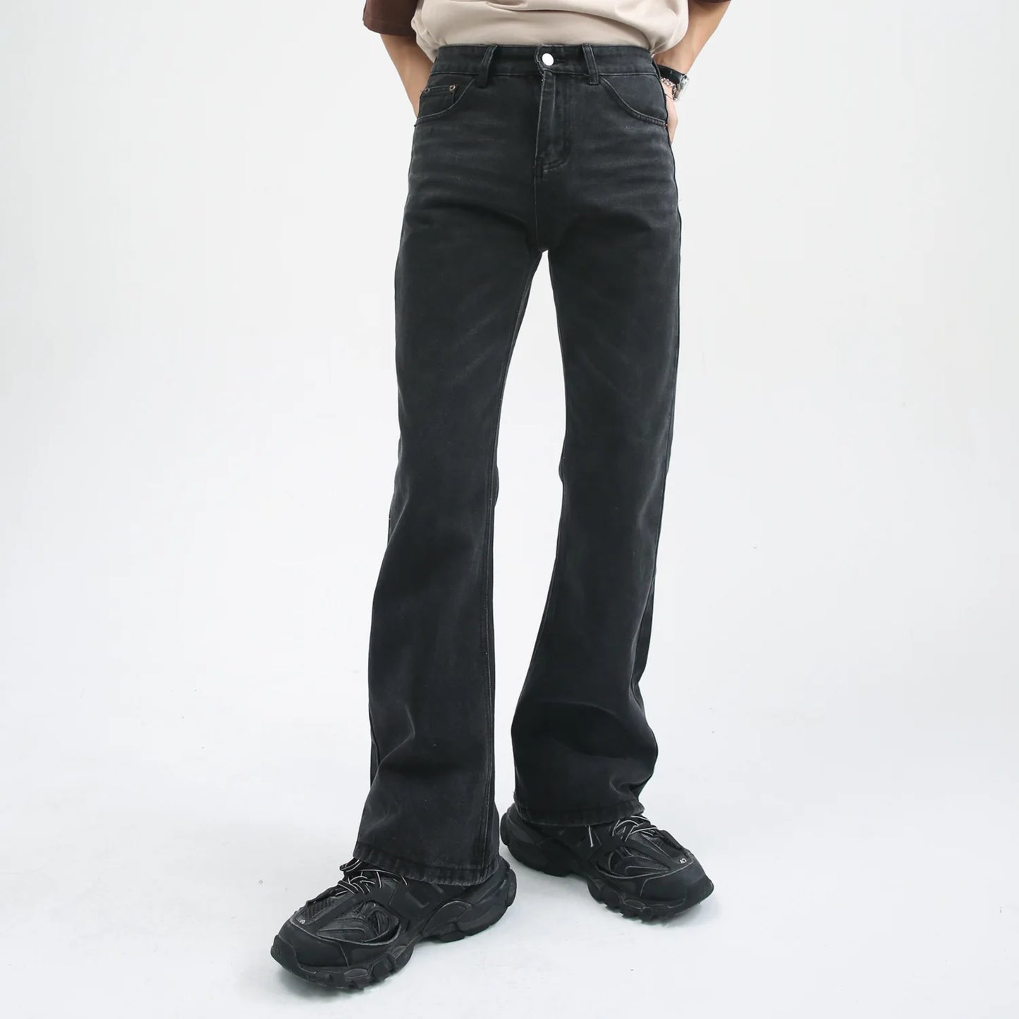 Mens Boot Cut Jeans Slim Fit Blue Black Denim Pants
