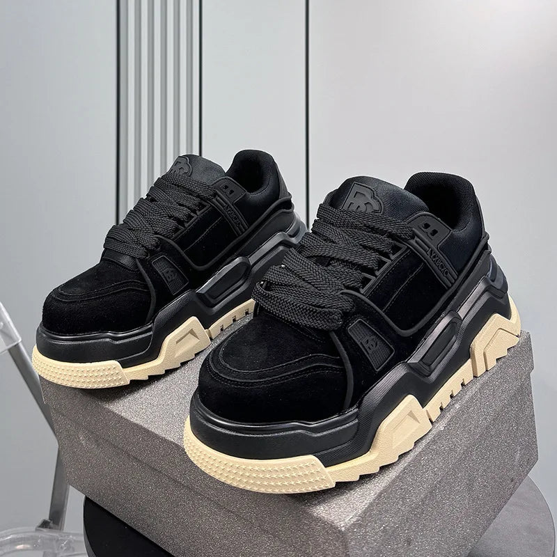 Men's Leather Casual Sneakers with Lace-Up Closure