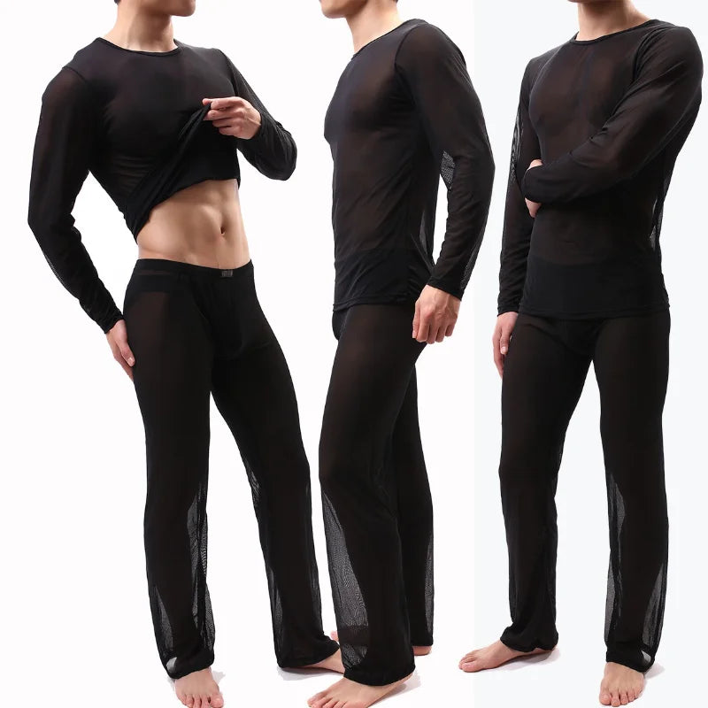 Men's Sheer Pajama Set See-Through Sleepwear